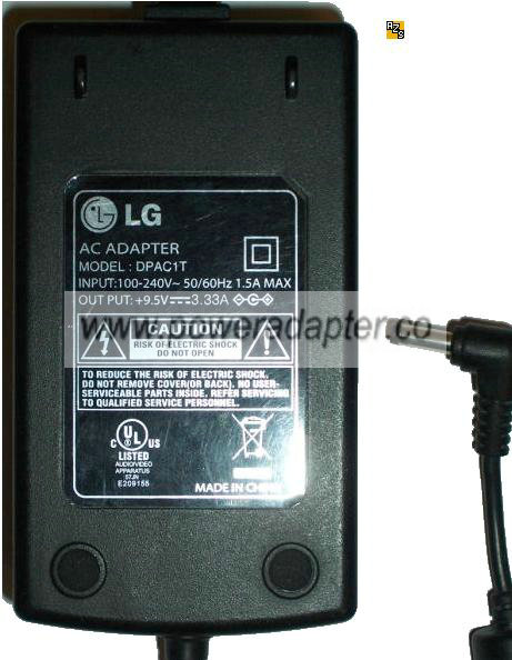 LG DPAC1T AC ADAPTER 9.5VDC 3.33A POWER SUPPLY - Click Image to Close